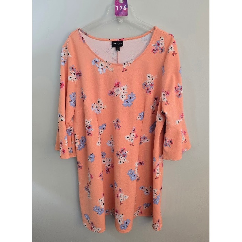 Lane Bryant Womens Blouse Orange Floral Bell Sleeve Stretch Plus Size 22/24